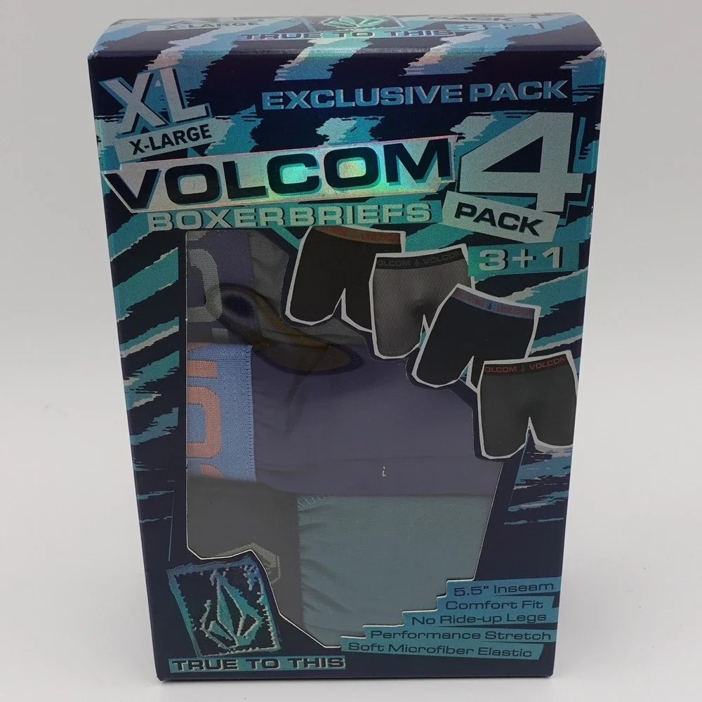 Volcom Boxer Briefs Mens XL Multicolor 4 Pack Performance Stretch 5.5 Inseam